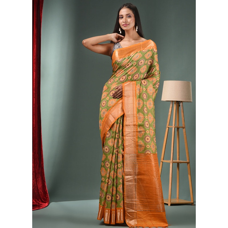 Light Green Dupion Silk Saree With Blouse Piece - JD986586987