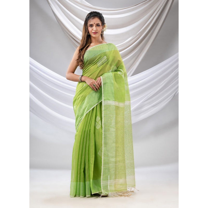 Light Green Tissue Saree With Blouse Piece - JD986586981