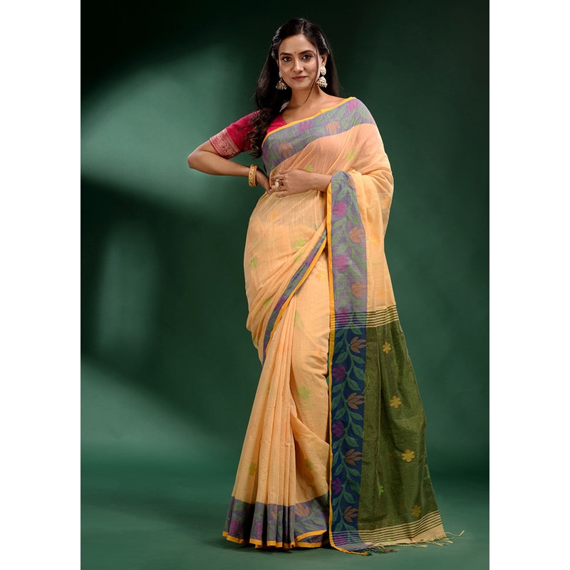 Light Yellow Spun Silk Saree With Blouse Piece - JD986586971