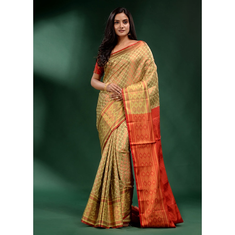 Lime Green Dupion Silk Saree With Blouse Piece - JD986586959