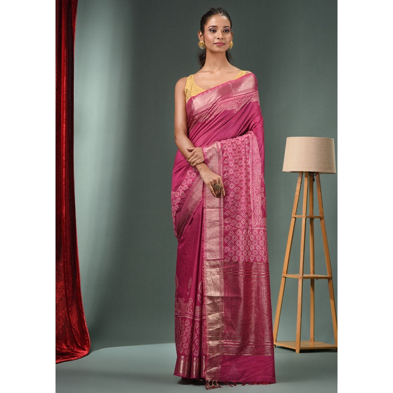 Magenta Dupion Silk Saree With Blouse Piece - JD986586940