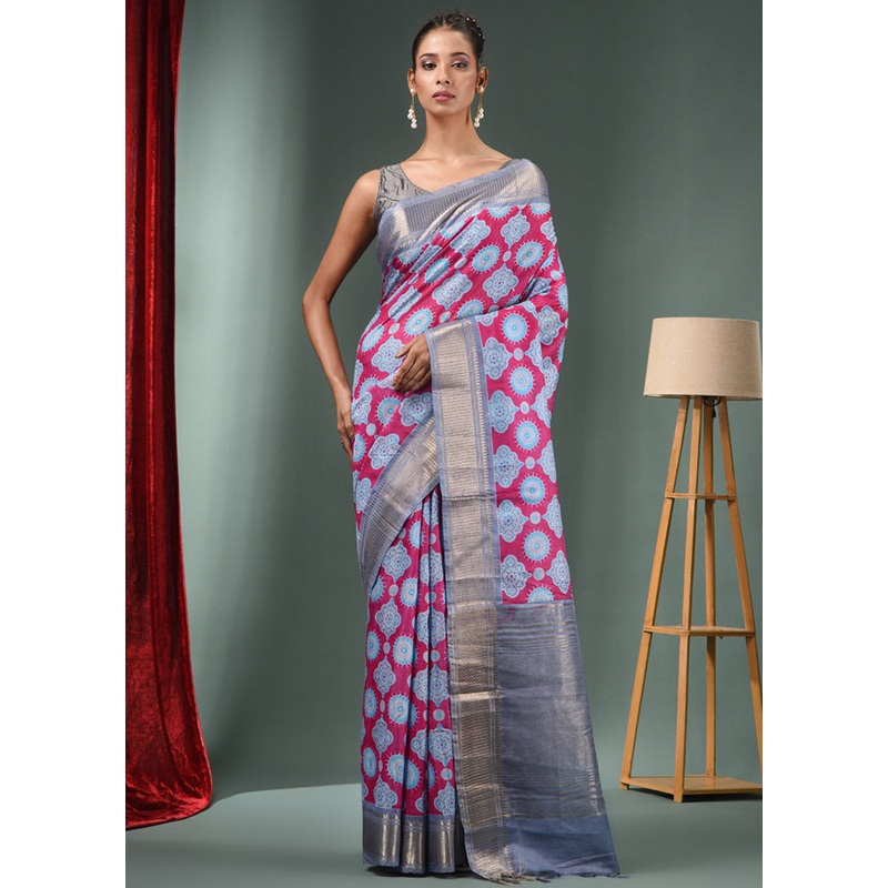 Magenta Dupion Silk Saree With Blouse Piece - JD986586941