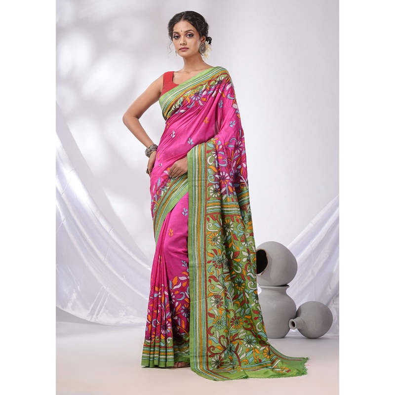 Magenta Spun Pure Silk Saree With Blouse Piece - JD986586913
