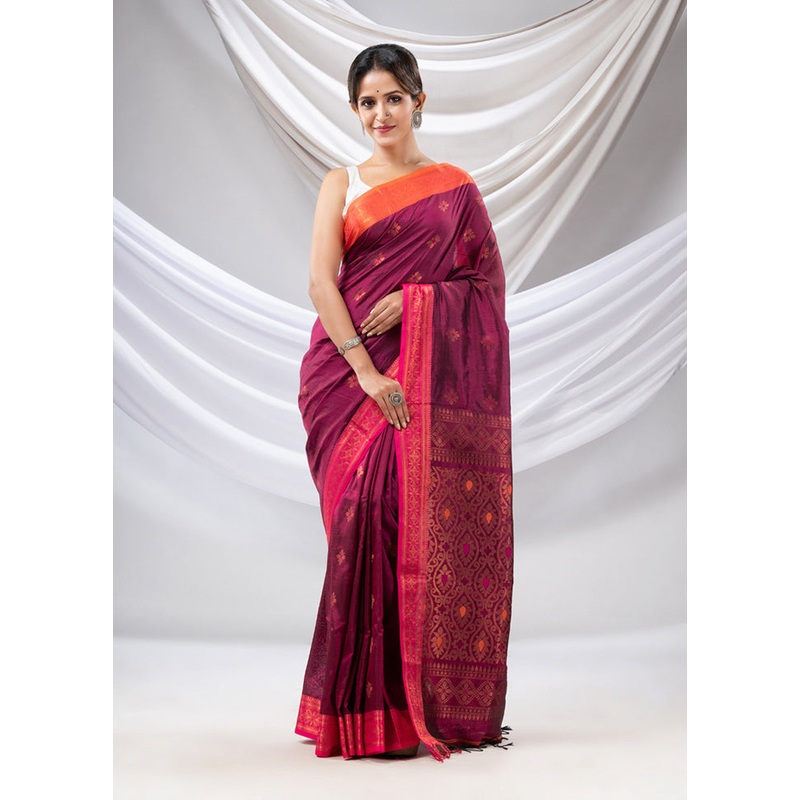 Magenta Spun Silk Saree With Blouse Piece - JD986586911