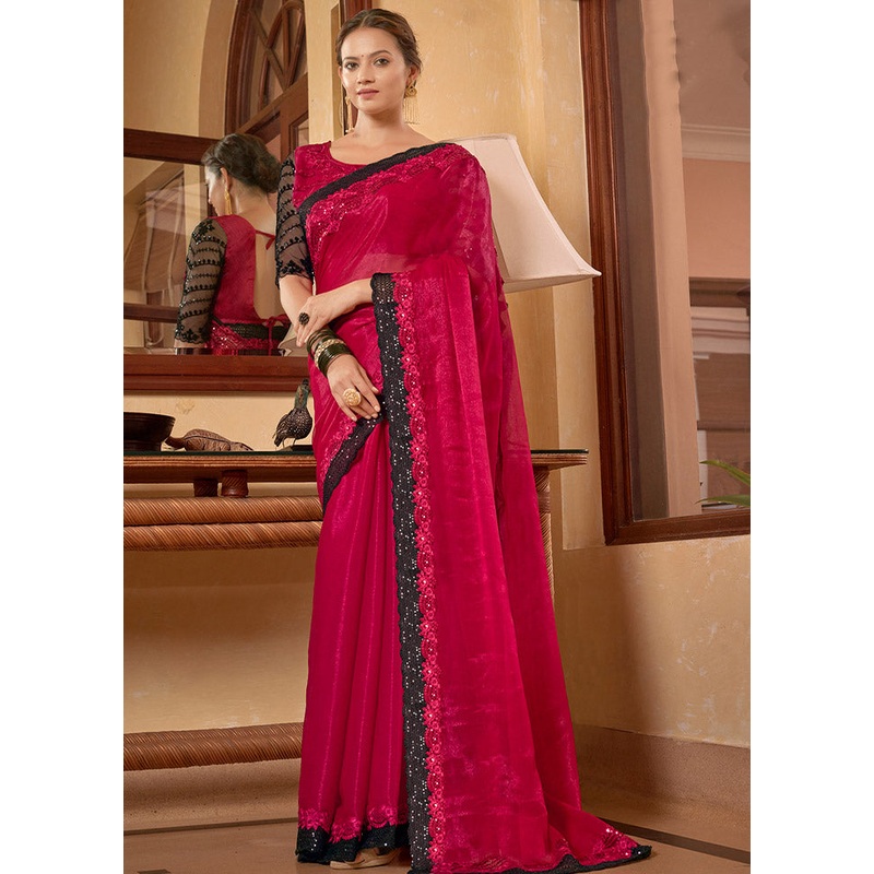 Maroon Chiffon Silk Saree With Blouse Piece - JD986586906