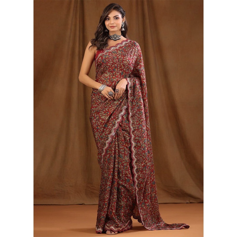 Maroon Dupion Silk Saree With Blouse Piece - JD986586895