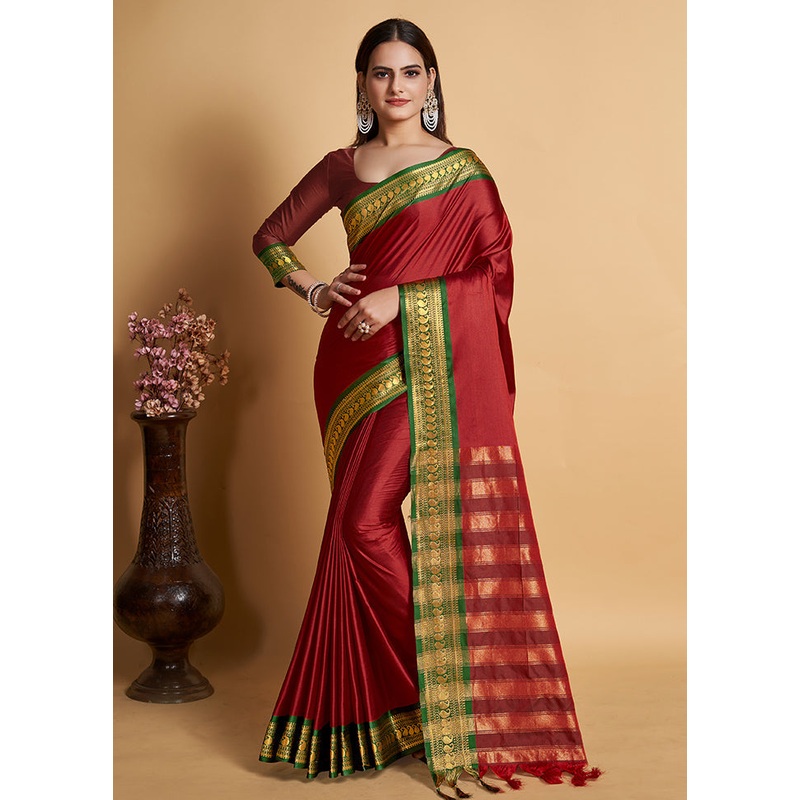 Maroon Dupion Silk Saree With Blouse Piece - JD986586896