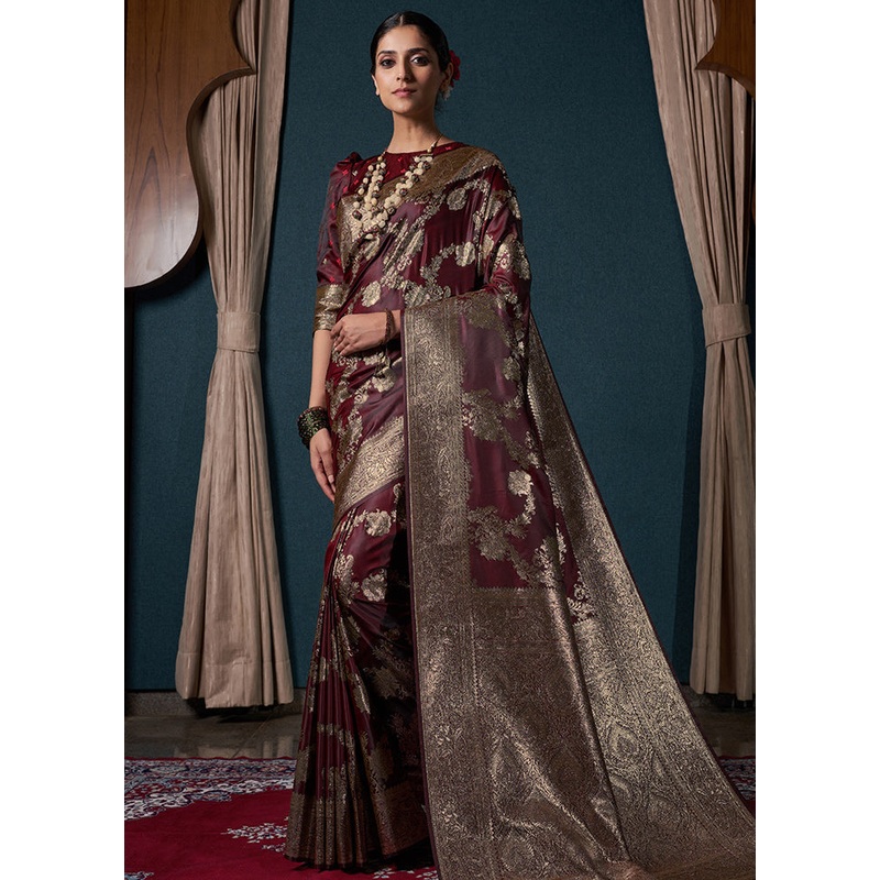 Maroon Dupion Silk Saree With Blouse Piece - JD986586898