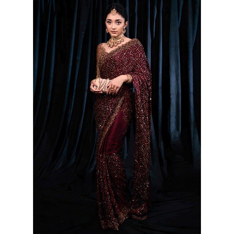 Maroon Georgette Saree With Blouse Piece - JD986586890