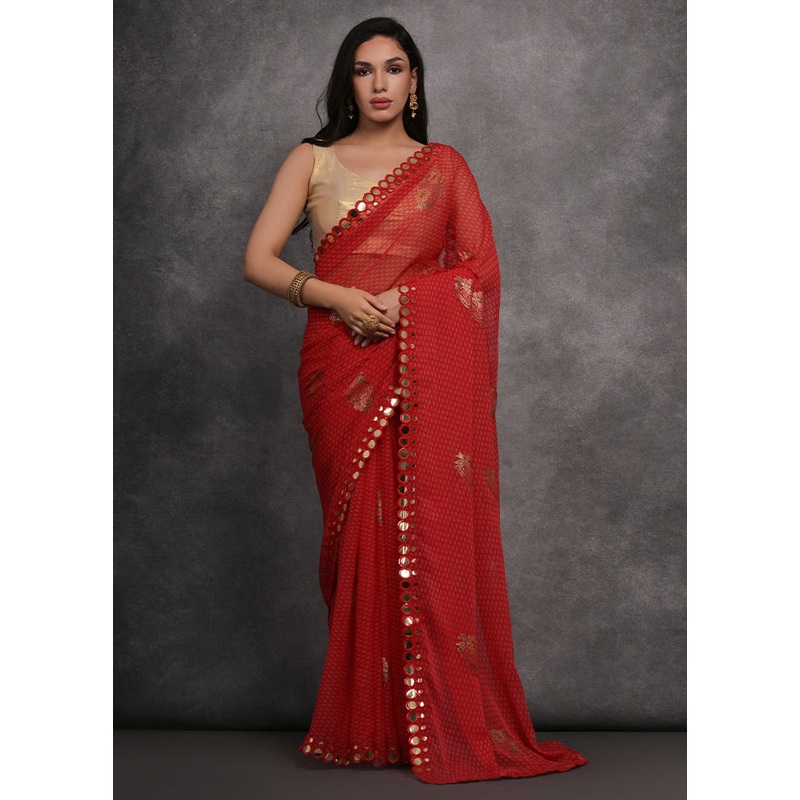 Maroon Georgette Saree With Blouse Piece - JD986586891