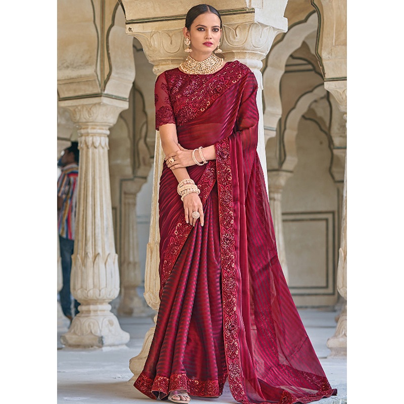 Maroon Silk Saree With Blouse Piece - JD986586867