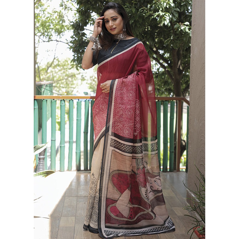 Maroon Silk Saree With Blouse Piece - JD986586870
