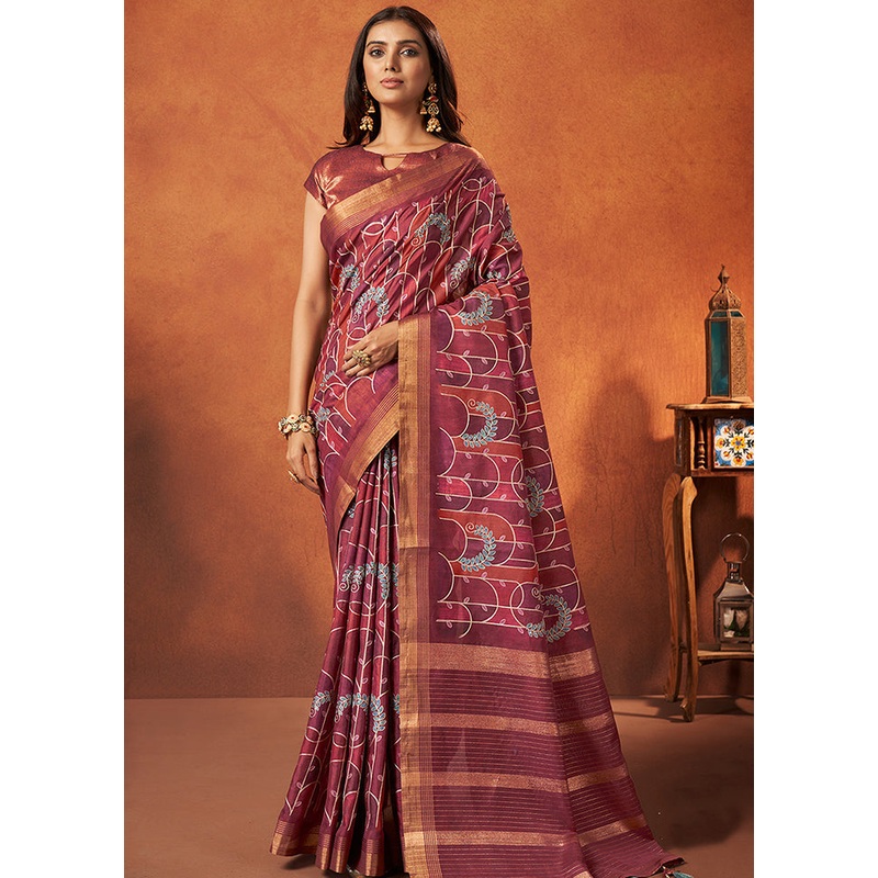 Maroon Spun Silk Saree With Blouse Piece - JD986586863