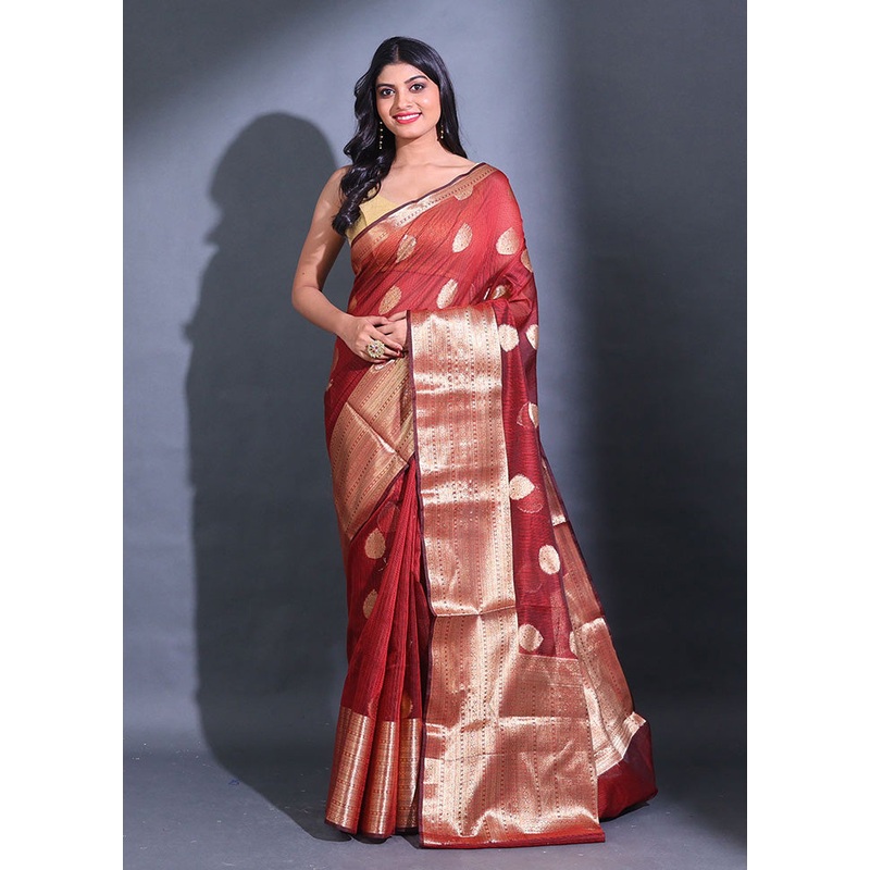 Maroon Spun Silk Saree With Blouse Piece - JD986586864