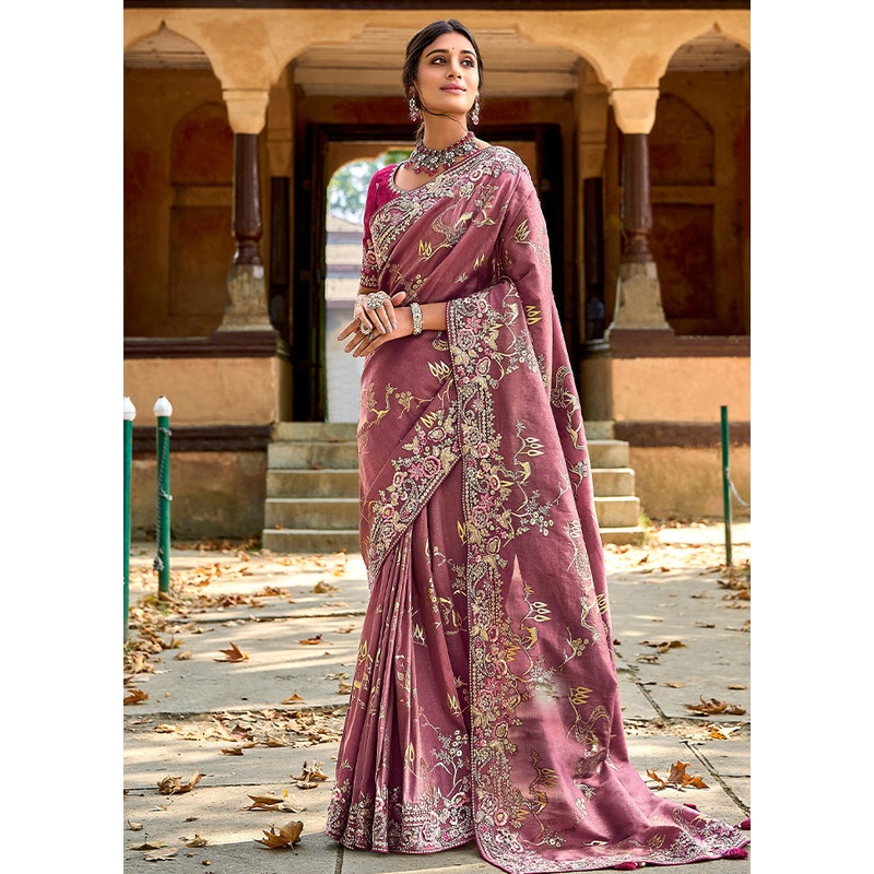 Mauve Dupion Silk Saree With Blouse Piece - JD986586861