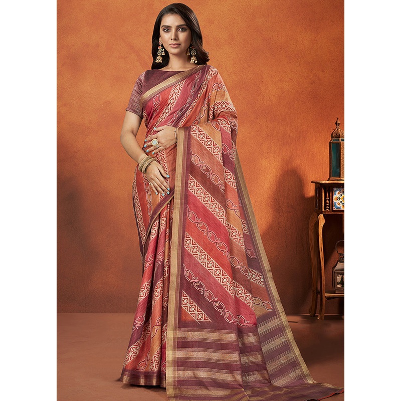 Mauve Spun Silk Saree With Blouse Piece - JD986586855