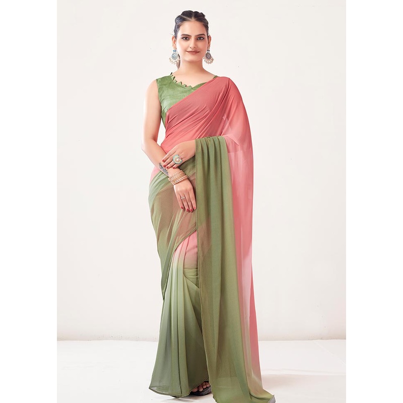Mehendi Georgette Saree With Blouse Piece - JD986586851