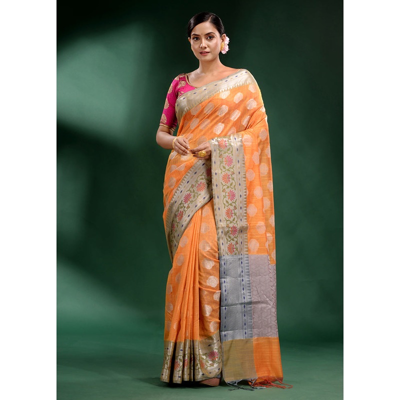 Orange Dupion Silk Saree With Blouse Piece - JD986586980