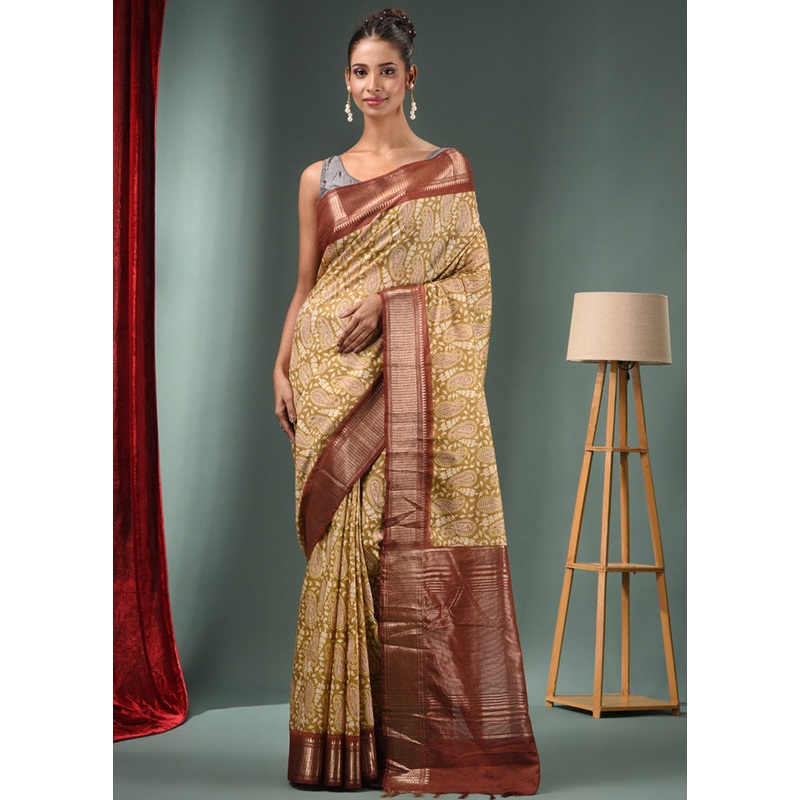 Yellow Yellow Dupion Silk Saree With Blouse Piece - JD986586850