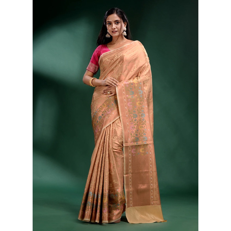 Cream Dupion Silk Saree With Blouse Piece - JD986586724