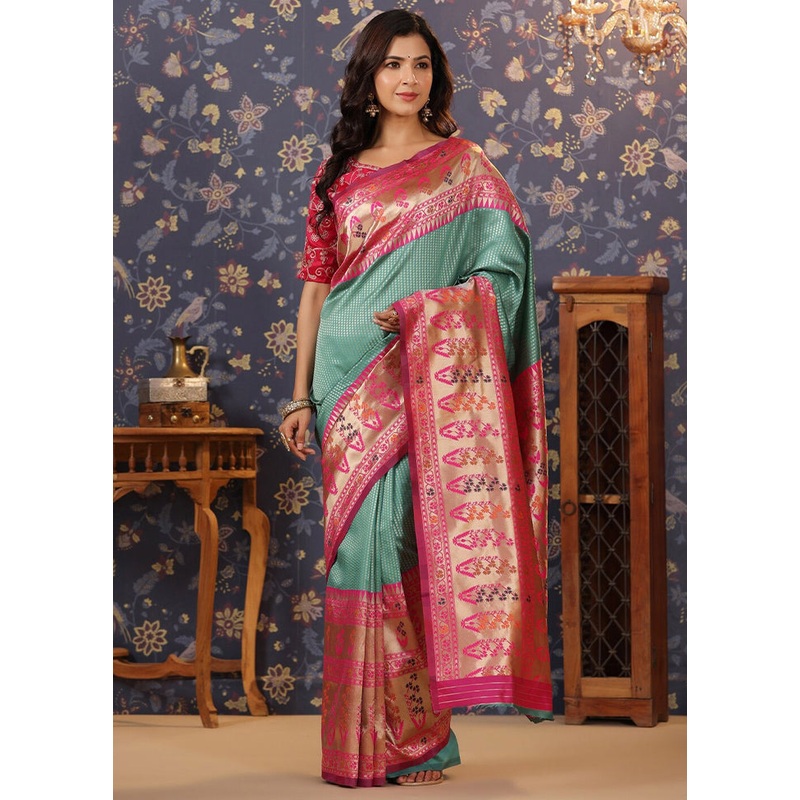 Mint Green Dupion Silk Saree With Blouse Piece - JD986586847