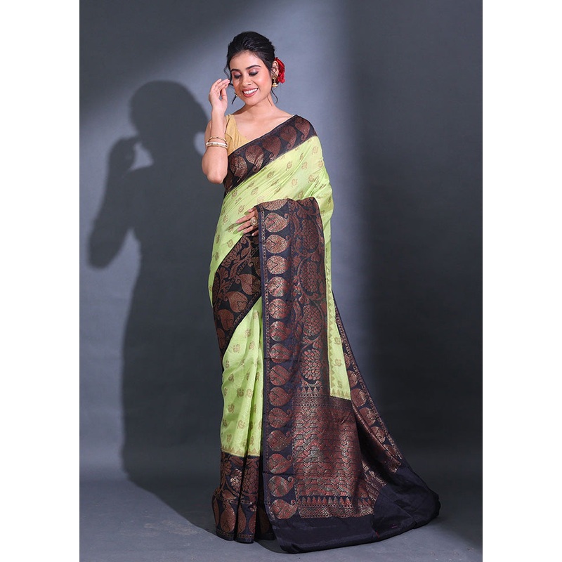 Mint Green Spun Silk Saree With Blouse Piece - JD986586845
