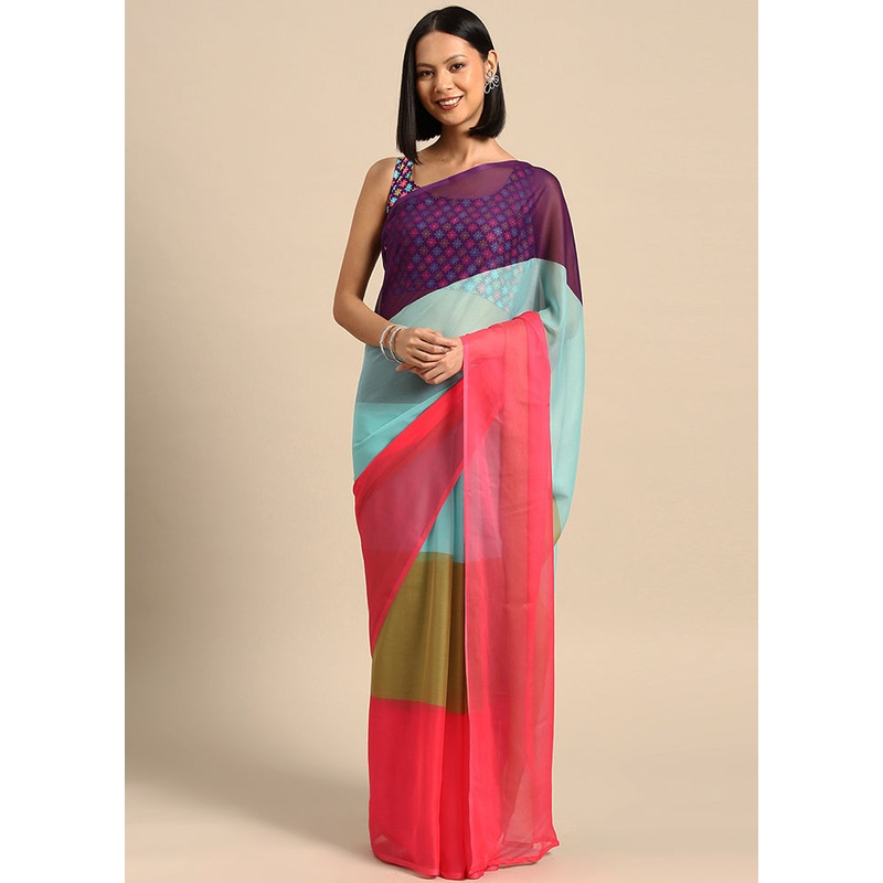 Multicolor Chiffon Silk Saree With Blouse Piece - JD986586841