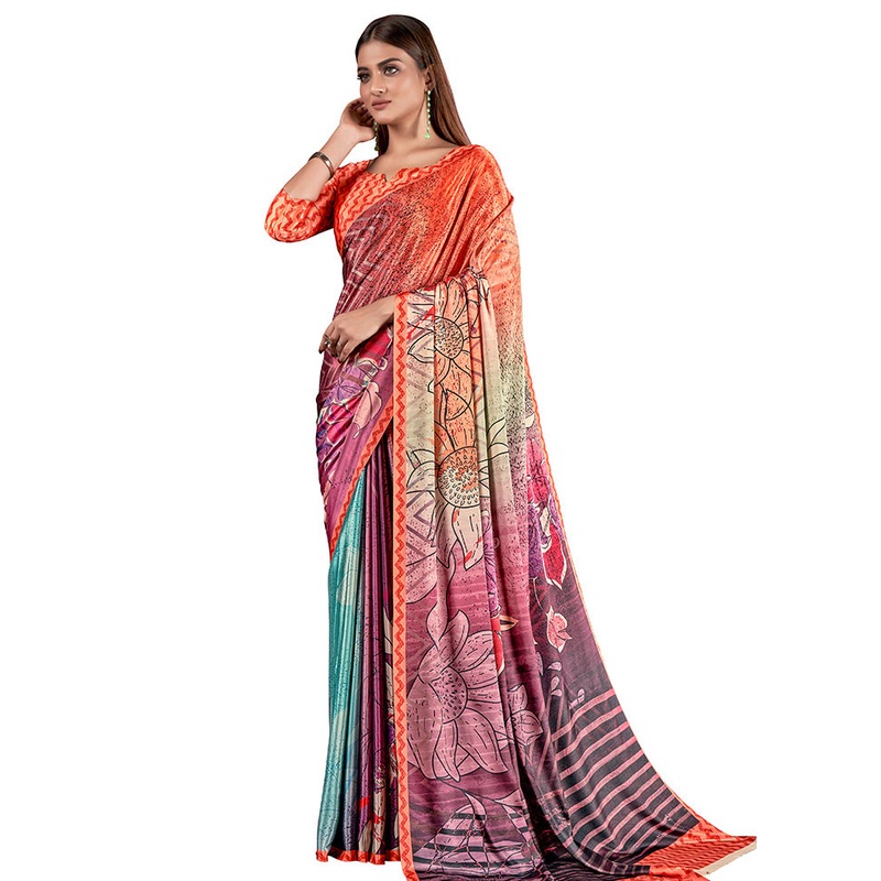 Multicolor Dupion Silk Saree With Blouse Piece - JD986586828