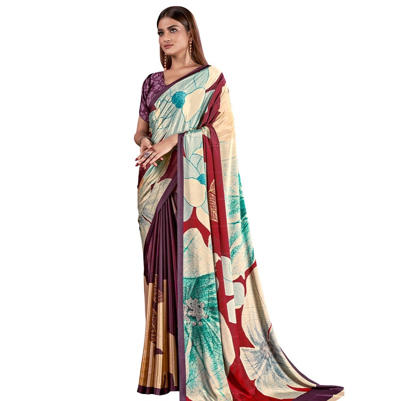 Multicolor Dupion Silk Saree With Blouse Piece - JD986586829