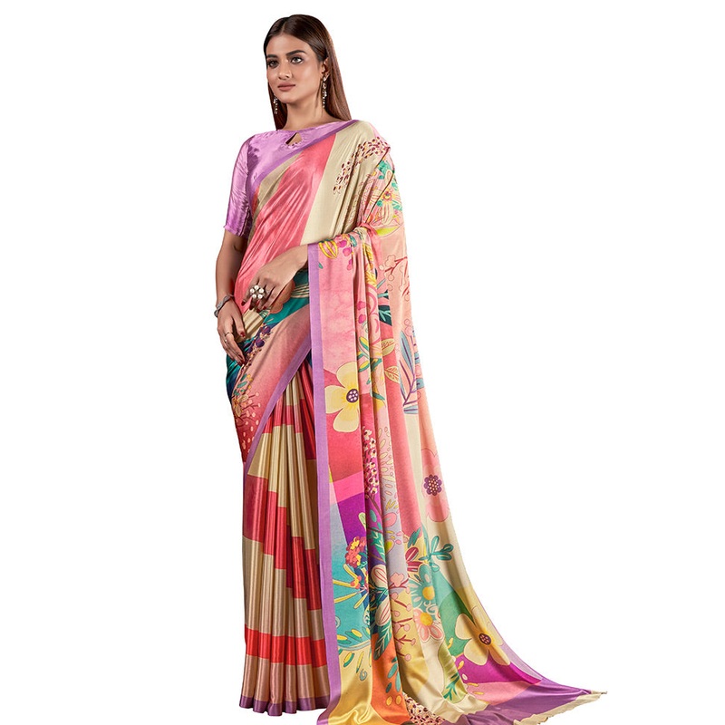 Multicolor Dupion Silk Saree With Blouse Piece - JD986586830