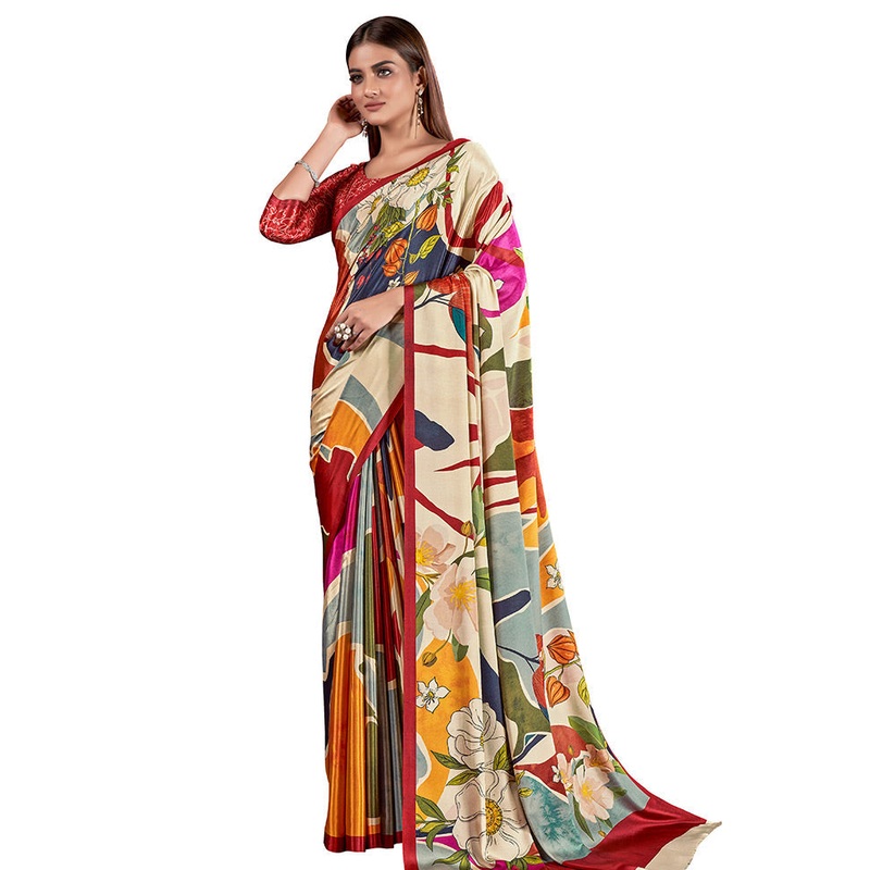 Multicolor Dupion Silk Saree With Blouse Piece - JD986586831