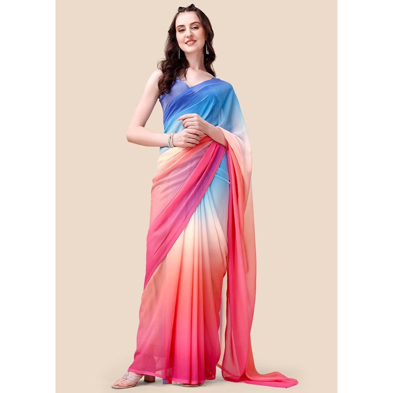 Multicolor Georgette Saree With Blouse Piece - JD986586816