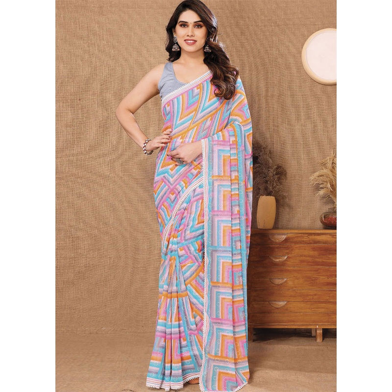 Multicolor Georgette Saree With Blouse Piece - JD986586817