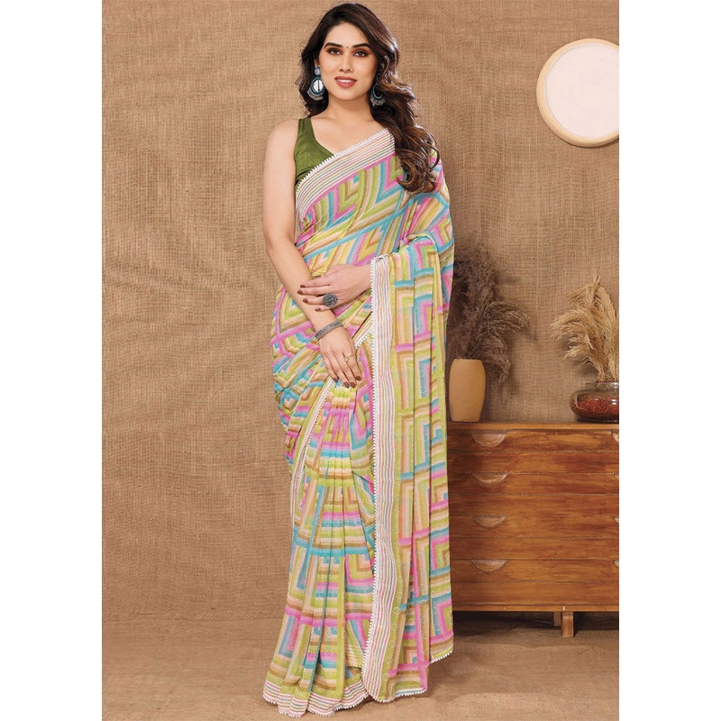 Multicolor Georgette Saree With Blouse Piece - JD986586818