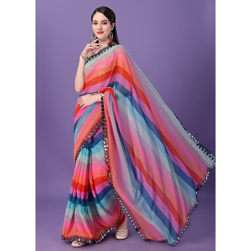 Multicolor Georgette Saree With Blouse Piece - JD986586819