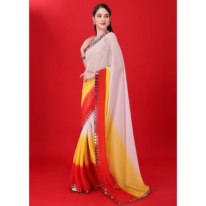Multicolor Georgette Saree With Blouse Piece - JD986586820