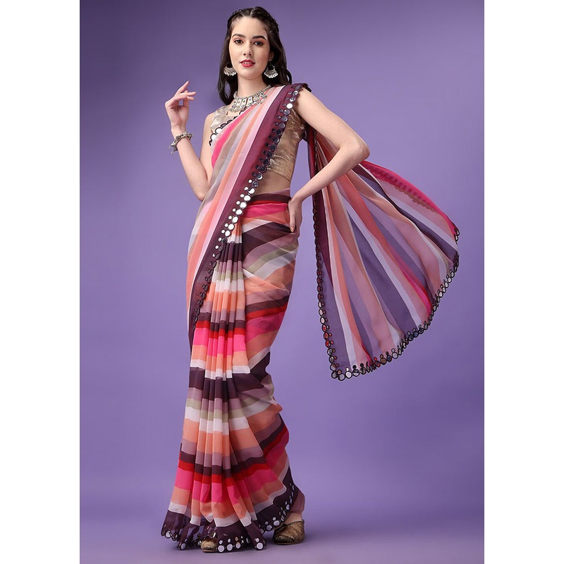 Multicolor Georgette Saree With Blouse Piece - JD986586821
