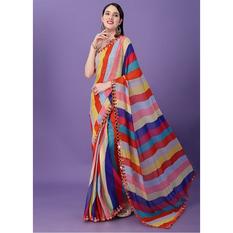 Multicolor Georgette Saree With Blouse Piece - JD986586823