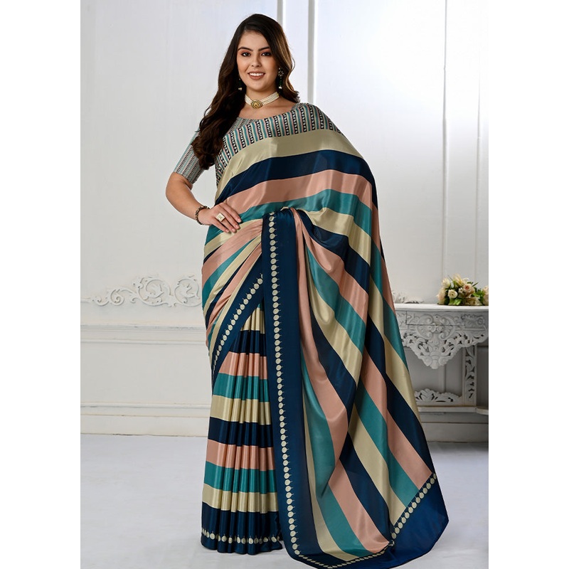 Multicolor Spun Silk Saree With Blouse Piece - JD986586812