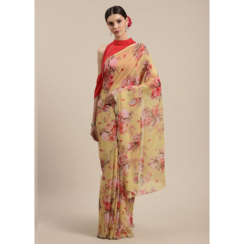 Mustard Chiffon Silk Saree With Blouse Piece - JD986586808