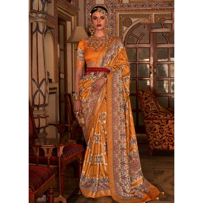 Mustard Dupion Silk Saree With Blouse Piece - JD986586799