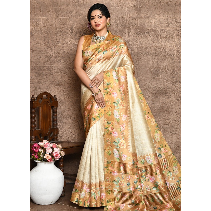 Mustard Dupion Silk Saree With Blouse Piece - JD986586800