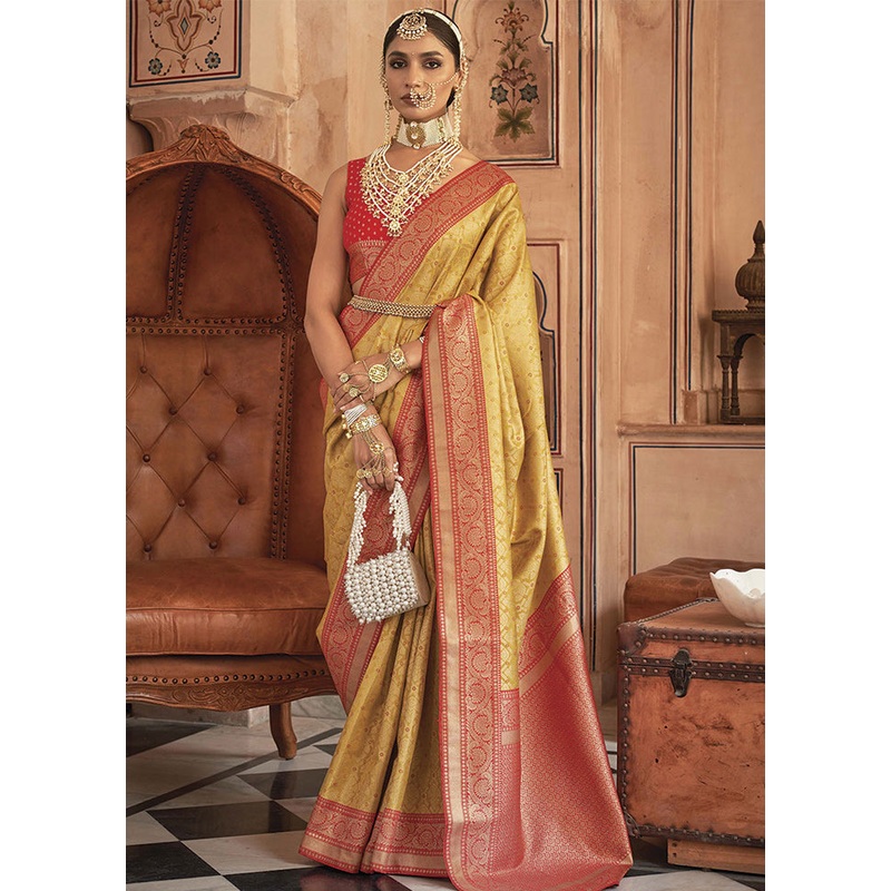 Mustard Dupion Silk Saree With Blouse Piece - JD986586802