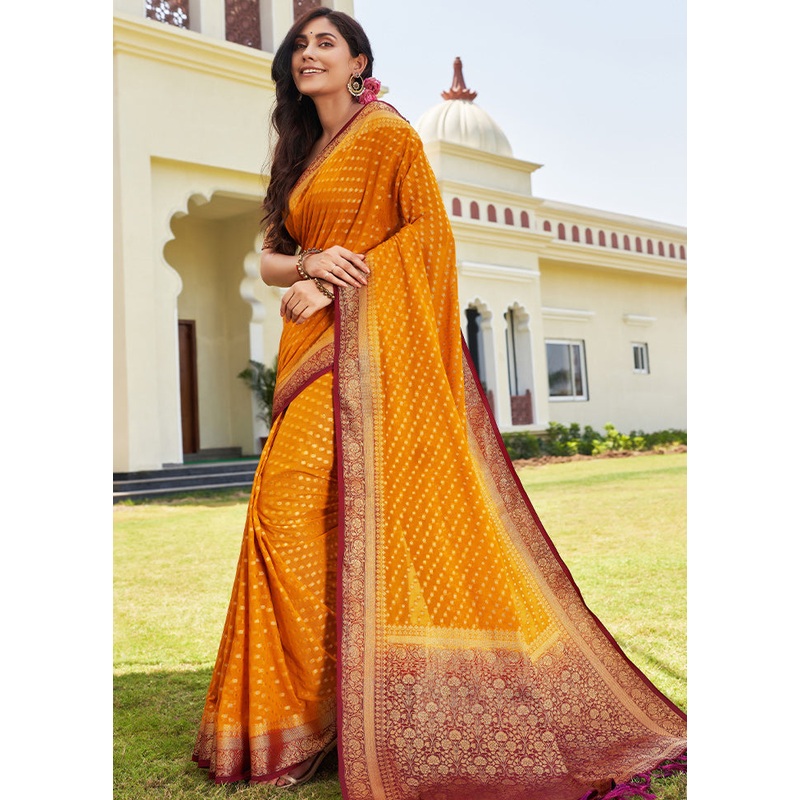 Mustard Georgette Saree With Blouse Piece - JD986586795