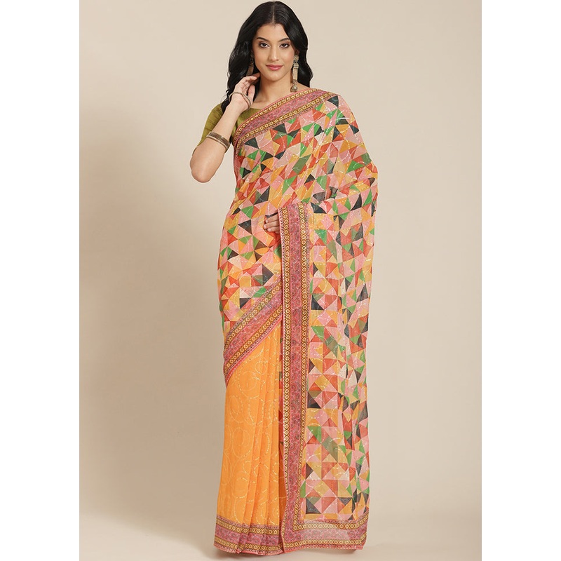 Mustard Georgette Saree With Blouse Piece - JD986586796