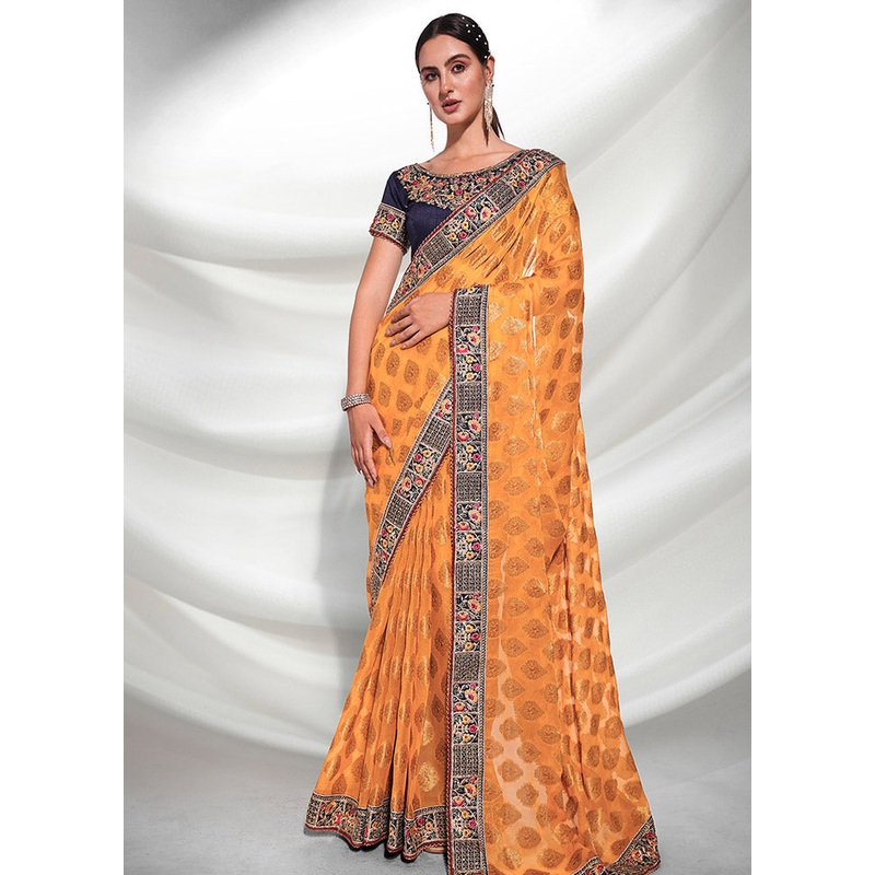 Mustard Georgette Saree With Blouse Piece - JD986586798