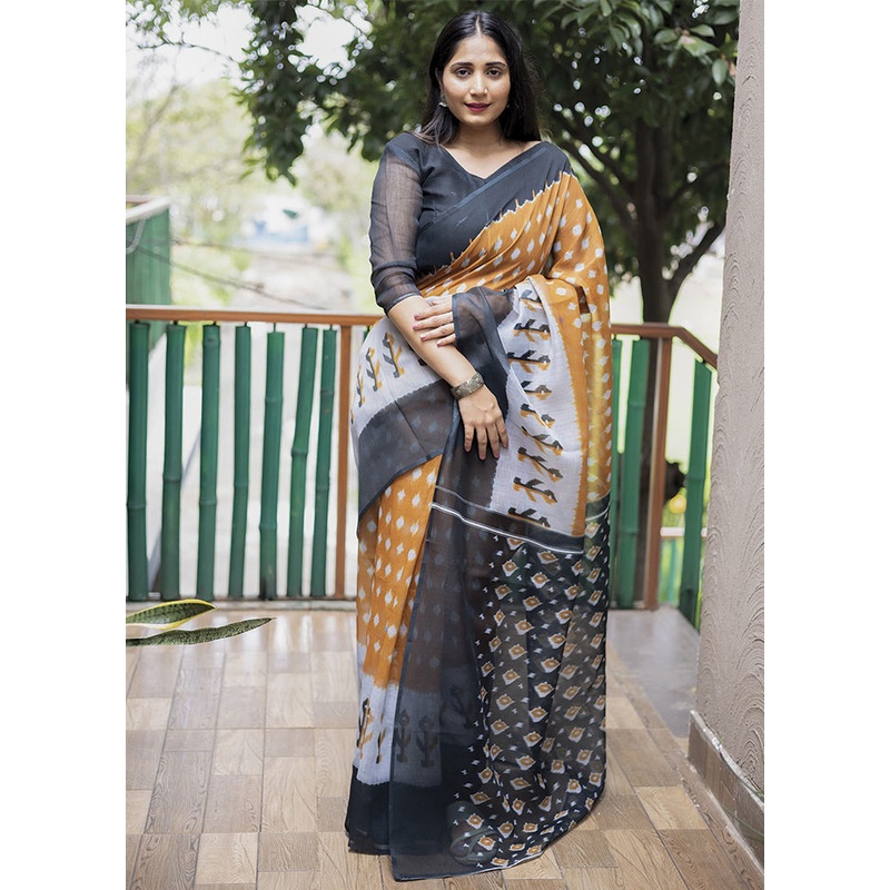 Mustard Silk Saree With Blouse Piece - JD986586774