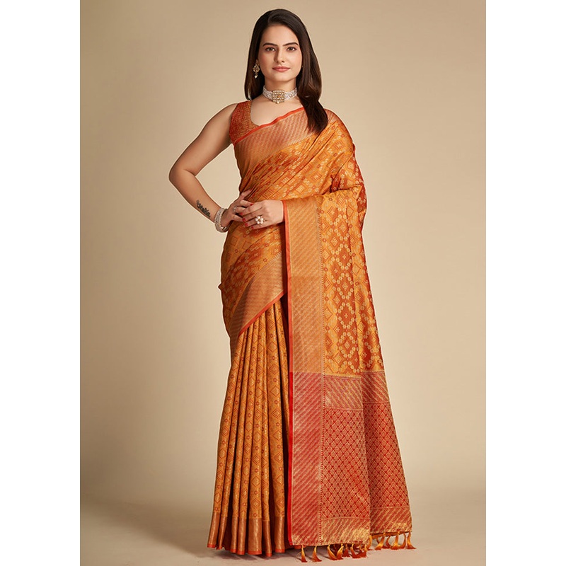 Mustard Spun Silk Saree With Blouse Piece - JD986586772