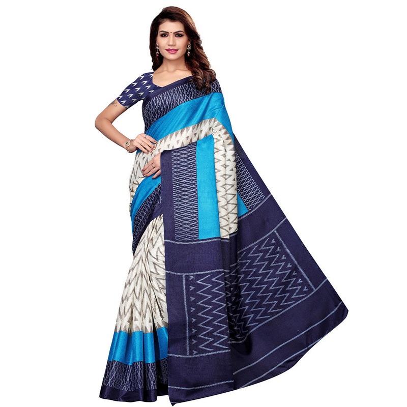 Navy Blue Dupion Silk Saree With Blouse Piece - JD986586763