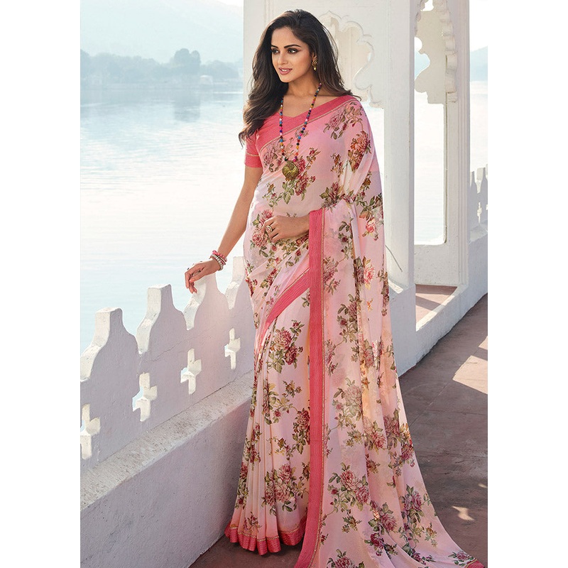 Off White Georgette Saree With Blouse Piece - JD986586722